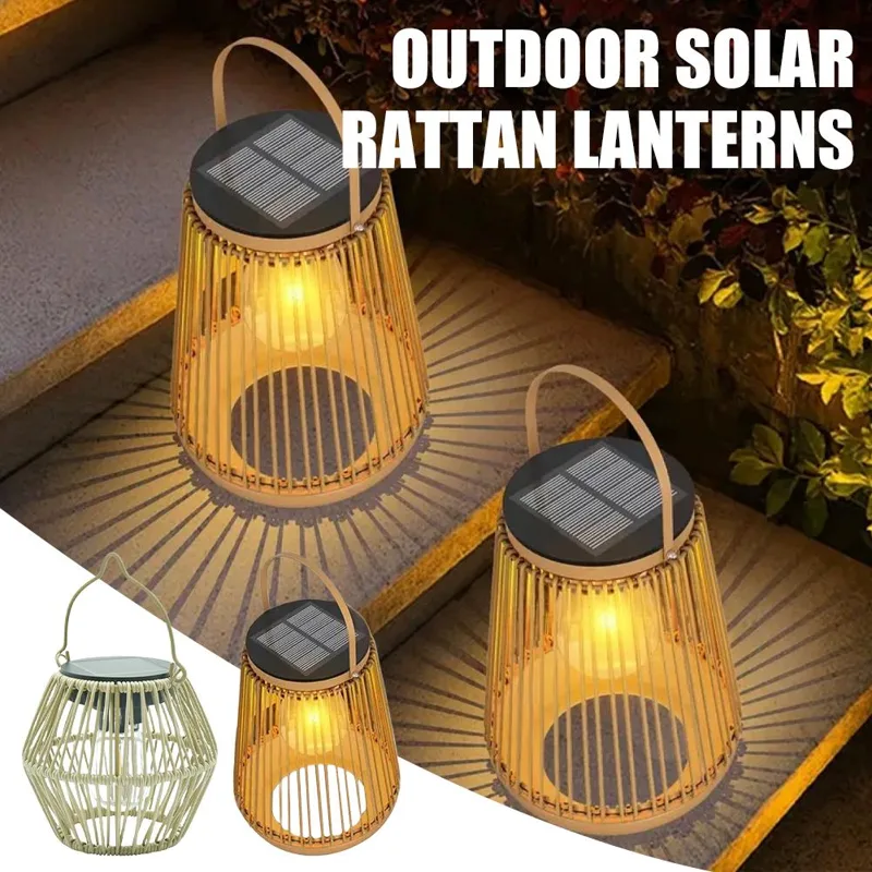 Outdoor Lighting For Garden - IP65 Waterproof Solar Rattan Lantern Por