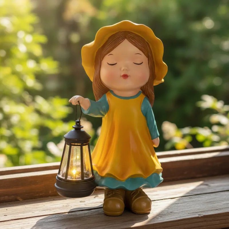 Outdoor Lighting For Garden - Child Statue with Lantern Lighted Solar